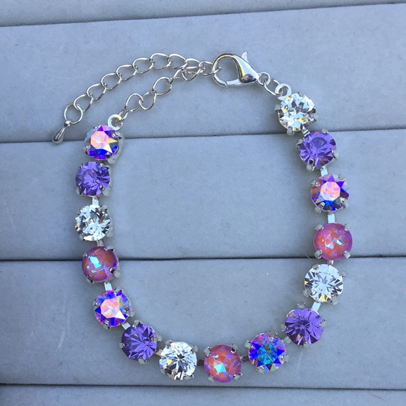 Jewelry - Violet + Amethyst Aurora Borealis + Silver Crystal Tennis Bracelet